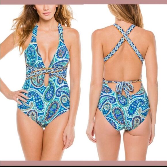 Trina Turk Provence Paisley One Piece Swimsuit Size 10 - Picture 1 of 5